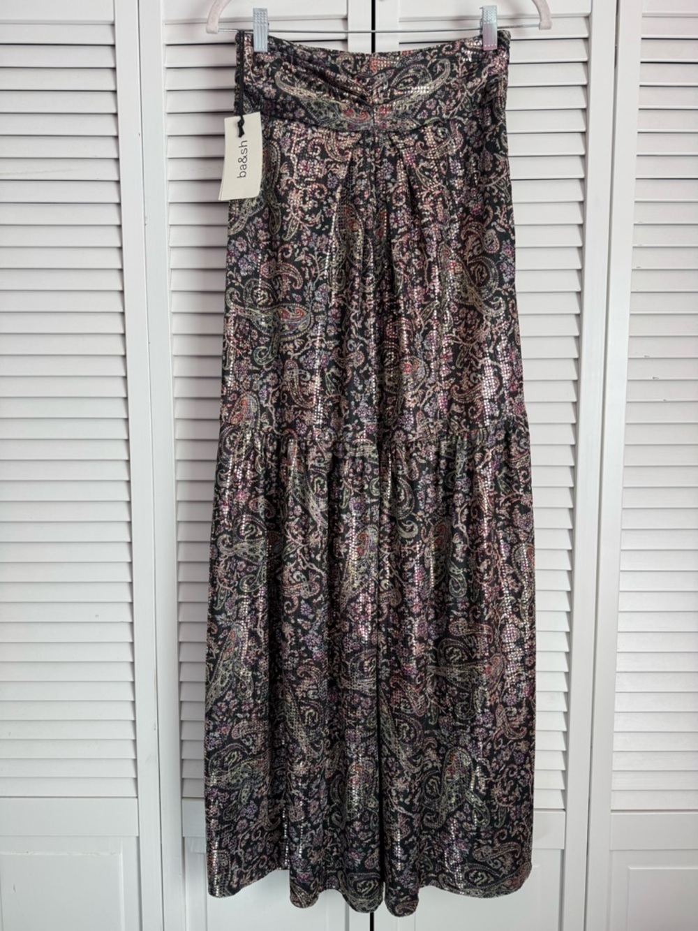 ba&sh Gabriel Metallic Paisley Print Jersey Tiered Maxi Skirt Small NWT - Picture 4 of 15